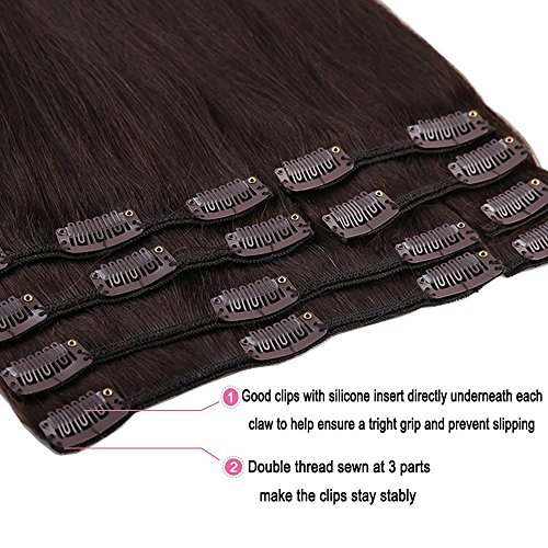 Elailite Extensiones de Cabello Natural Clip de Pelo Humano Postizos Mechas - 20CM #02 Castaño Oscuro [Grueso Simple] - Remy Clip In Human Hair Balayage Liso