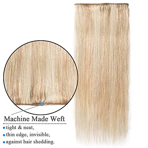 Elailite Extensiones de Cabello Natural Clip Pelo Humano Remy Human Hair Mujer - 20 cm #18P613 Ash Rubio Mecha Rubio Muy Claro -[Delgada]