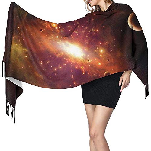 Elaine-Shop Bufanda larga de la galaxia de la Vía Láctea naranja Bufanda para mujer, Bufanda de borla de moda Chales Wraps, Sensación suave de cachemir