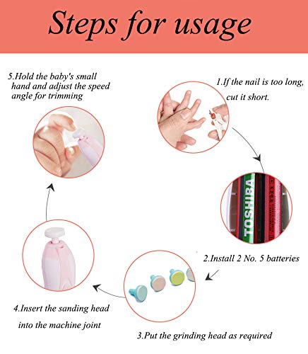 Eléctrico Lima de uñas del bebé,Multifuncional Set de Pedicura para Bebés y Adultos para las uñas, Cuidado, Pulido y Recorte, 6 en 1 Manicura de Seguridad Profesional (Rosa)