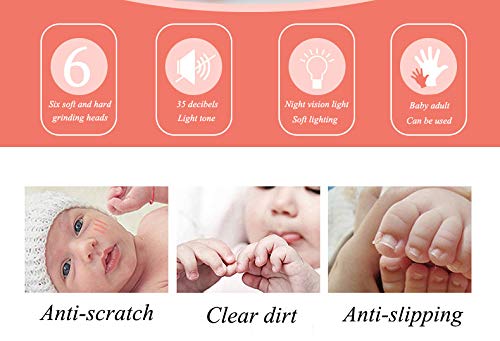 Eléctrico Lima de uñas del bebé,Multifuncional Set de Pedicura para Bebés y Adultos para las uñas, Cuidado, Pulido y Recorte, 6 en 1 Manicura de Seguridad Profesional (Rosa)
