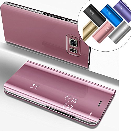 EMAXELERS Funda Samsung Galaxy S6 Edge Plus Espejo Caja de Maquillaje con Marco de Cuero de la PU Flip Protectora de Cuerpo Completo para Samsung Galaxy S6 Edge Plus Mirror PU : Rose Gold