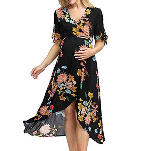 Embarazada Premamá Casuales Vestidos de Fiesta Playa Cuello-V Cintura Alta con Flor Verano Vestido de Maternidad Suave Comodo Faldas Fannyfuny