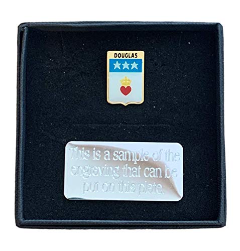 Emblems-Gifts - Caja de regalo personalizada y broche de solapa de Douglas con texto en inglés "Family Clan Crested"