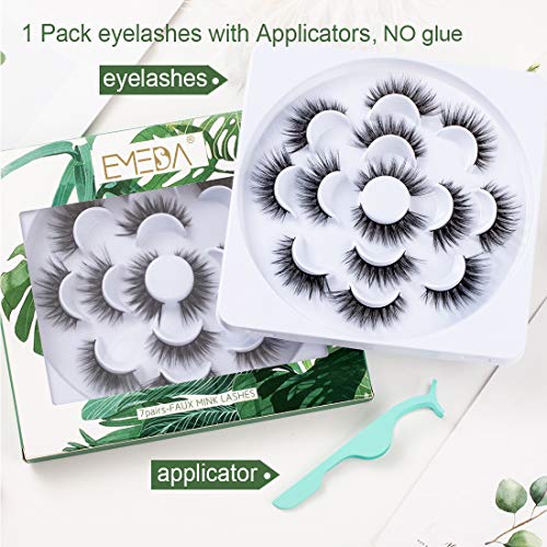 EMEDA 7 pares de pestañas naturales de visón sintético 3D con aplicador de pinzas, pestañas largas y gruesas hechas a mano para maquillaje de ojos, Pestañas postizas 5D (031)