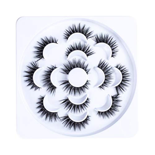 EMEDA 7 pares de pestañas naturales de visón sintético 3D con aplicador de pinzas, pestañas largas y gruesas hechas a mano para maquillaje de ojos, Pestañas postizas 5D (031)