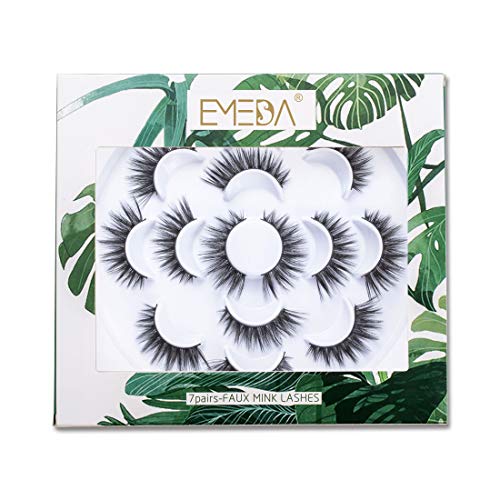 EMEDA 7 pares de pestañas naturales de visón sintético 3D con aplicador de pinzas, pestañas largas y gruesas hechas a mano para maquillaje de ojos, Pestañas postizas 5D (031)