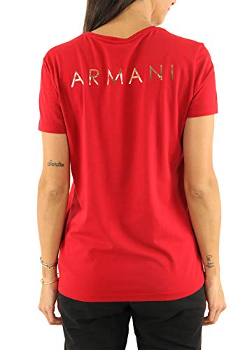 Emporio Armani - Camiseta de mujer con cuello redondo y doble logotipo Holy Cotton rojo XS