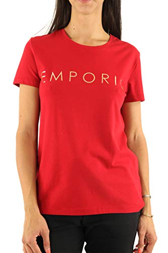 Emporio Armani - Camiseta de mujer con cuello redondo y doble logotipo Holy Cotton rojo XS