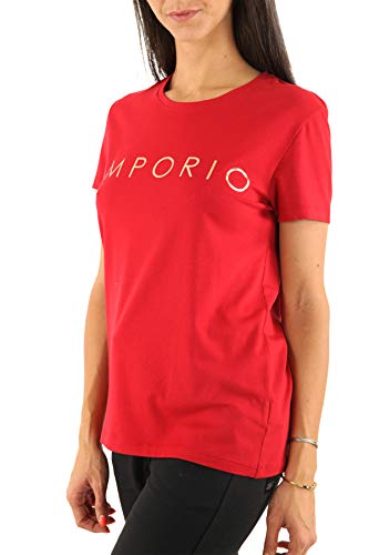 Emporio Armani - Camiseta de mujer con cuello redondo y doble logotipo Holy Cotton rojo XS