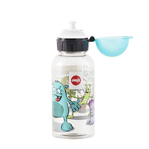 Emsa 518123 - Botella hermética con diseño de Monstruo, Capacidad de 0.4 l, antiderrame con Piezas fáciles de Limpiar, Ligeras y fáciles de manipular para niños