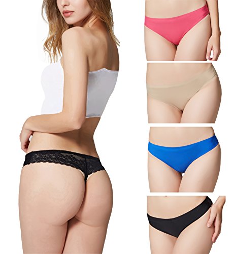 Encaje Sexy Braguita Tangas Pantalones de Mujer sin Costuras Señoras Bragas, Pack de 6 M