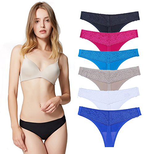 Encaje Sexy Braguita Tangas Pantalones de Mujer sin Costuras Señoras Bragas, Pack de 6 M