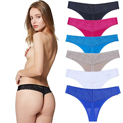 Encaje Sexy Braguita Tangas Pantalones de Mujer sin Costuras Señoras Bragas, Pack de 6 M