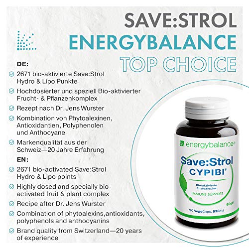 EnergyBalance Save:Strol CYPIBI con 2671 SaveStrol Hydro & Lipo Points | 90 cápsulas de plantas naturales | Extracto de polifenoles y antocianos del extracto de arándano | Calidad de marca desde Suiza