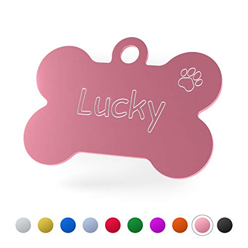 engravo Etiqueta de Perro Hueso en Rosa 38 mm con su Grabado Personal y 2 llaveros Gratis