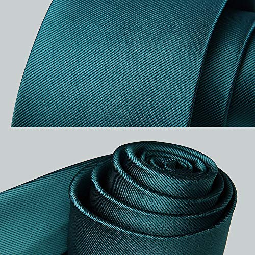 Enlision Corbata cuadrada de color verde azulado y corbata cuadrada de bolsillo para hombres