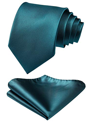 Enlision Corbata cuadrada de color verde azulado y corbata cuadrada de bolsillo para hombres