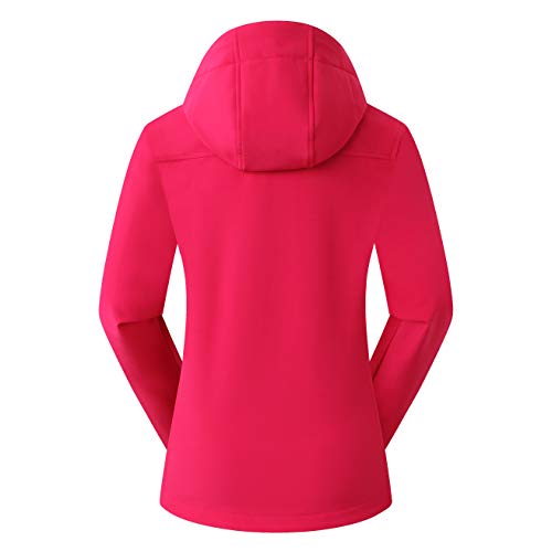 Eono Essentials - Chaqueta de senderismo de entretiempo con capucha para mujer, S (rojo chillón)
