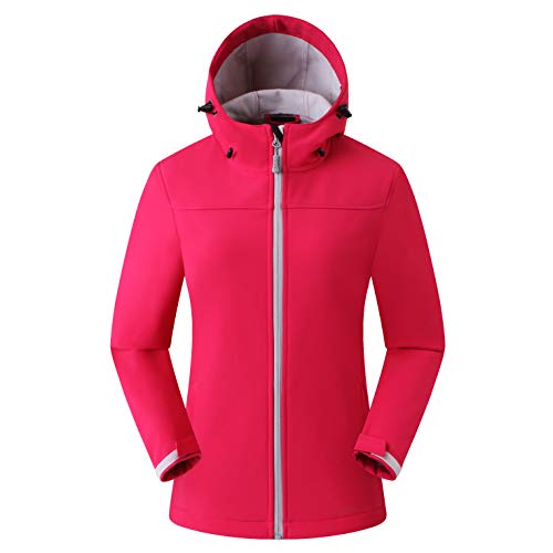 Eono Essentials - Chaqueta de senderismo de entretiempo con capucha para mujer, S (rojo chillón)