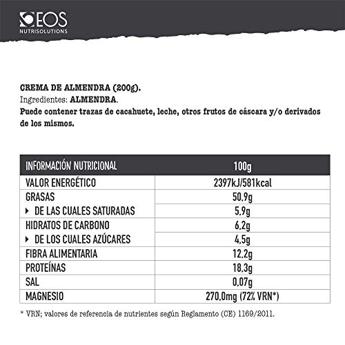 EOS - Crema de Almendra Suave - Mantequilla de Almendra Natural 200 g