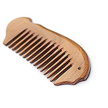 EQLEF® Pescado forma verde sándalo peine de bolsillo pequeño cepillo de pelo peine de pelo peine de pelo peine de madera y púas anchas