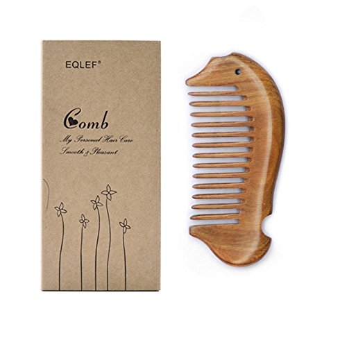 EQLEF® Pescado forma verde sándalo peine de bolsillo pequeño cepillo de pelo peine de pelo peine de pelo peine de madera y púas anchas