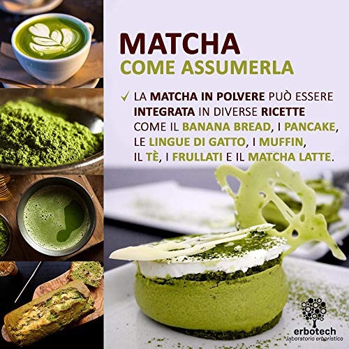 ERBOTECH Té Matcha/Polvo de té verde japonés 250 g, Multivitamínico 100% natural, Calidad Premium, Vegano, Hecho en Italia. Ideal para pasteles, batidos, té helado