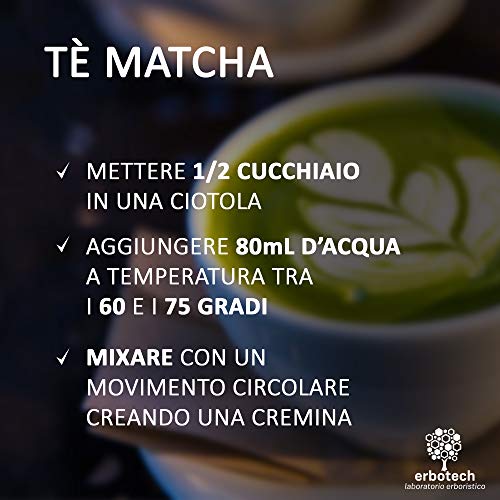 ERBOTECH Té Matcha/Polvo de té verde japonés 250 g, Multivitamínico 100% natural, Calidad Premium, Vegano, Hecho en Italia. Ideal para pasteles, batidos, té helado