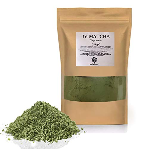 ERBOTECH Té Matcha/Polvo de té verde japonés 250 g, Multivitamínico 100% natural, Calidad Premium, Vegano, Hecho en Italia. Ideal para pasteles, batidos, té helado