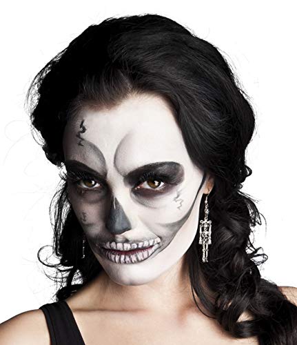 erdbeerclown – Disfraz Accesorios Accesorios Pendientes Esqueleto con Calavera, Earrings Skeleton with Skull, Halloween Carnaval y, Plata