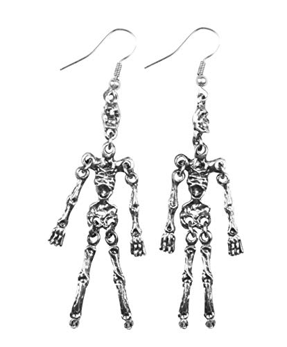 erdbeerclown – Disfraz Accesorios Accesorios Pendientes Esqueleto con Calavera, Earrings Skeleton with Skull, Halloween Carnaval y, Plata