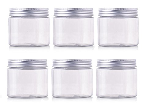 erioctryJuego de 6 recipientes vacíos de plástico PET, con tapa de aluminio plateado, 50/100/150 g, para cosméticos, cremas, maquillaje, ,  150G,  Transparente,, ]