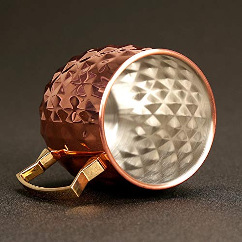 Erjialiu Taza de Mula de piña de Acero Inoxidable Taza de Cerveza Tipo Tambor Taza de café Vaso de Agua Vajilla,Cobre Plateado