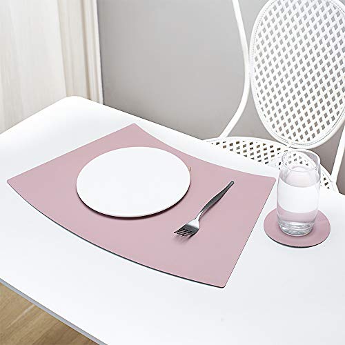 ESCOCO Manteles Individuales y Posavasos de Cuero Juego de 2, manteles Coloridos, manteles aislantes térmicos, Antideslizantes, Impermeables, Lavables (Rosa)