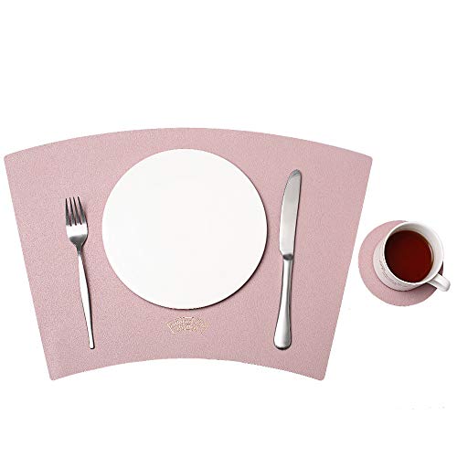 ESCOCO Manteles Individuales y Posavasos de Cuero Juego de 2, manteles Coloridos, manteles aislantes térmicos, Antideslizantes, Impermeables, Lavables (Rosa)