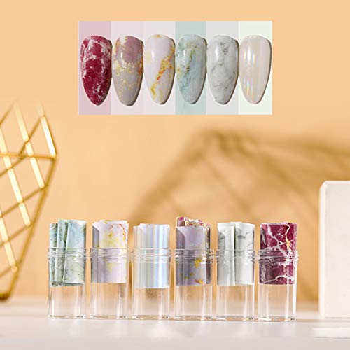 Esmalte de uñas para pegatinas de uñas de aluminio - 2 * 15 ml de esmalte de gel y pegatinas de transferencia de papel de aluminio para uñas Kit de uñas de bricolaje con patrón de mármol