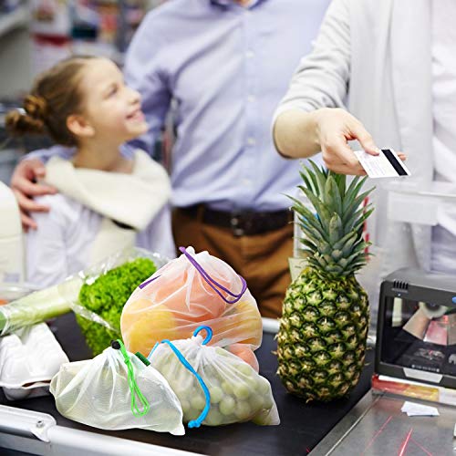esonmus Bolsas de la Compra Reutilizables 12PCS Bolsas Reutilizables de Productos para Juguetes De Verduras De Frutas Lavable (Blanco)