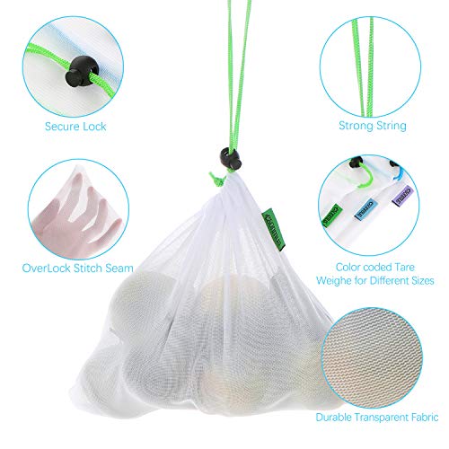esonmus Bolsas de la Compra Reutilizables 12PCS Bolsas Reutilizables de Productos para Juguetes De Verduras De Frutas Lavable (Blanco)