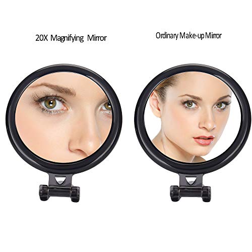 Espejo de aumento de 5 pulgadas, 20 veces, espejo de dos caras, aumento de 20 x 1 x, espejo de maquillaje plegable con mano o soporte, uso para aplicación de maquillaje, [set de ]
