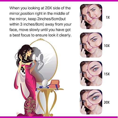 Espejo de dos caras, Espejo de aumento 20X/1X, Espejo para maquillaje plegable con soporte/portátil, para usar en aplicaciones de maquillaje. (Negro)