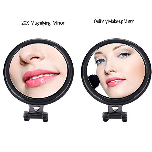 Espejo de dos caras, Espejo de aumento 20X/1X, Espejo para maquillaje plegable con soporte/portátil, para usar en aplicaciones de maquillaje. (Negro)