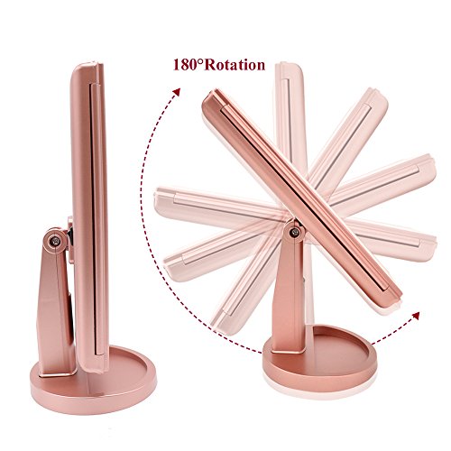 Espejo Maquillaje, WEILY Espejo Cosmético,Luz ajustable con LED, con la ampliación 1X/2X/3X, Rotación ajustable de 180 °, fuente de alimentación doble, espejo cosmético encimera (Oro rosa)