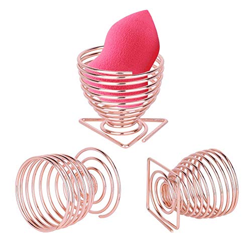 Esponja para maquillaje y polvos, soporte de exhibición de esponja, 3 piezas, oro rosa