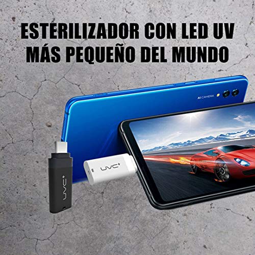 Esterilizador con luz UV - Esterilizador UV iPhone - Desinfección en 10 segundos - Elimina 99,9% de Virus y Bacterias - No Necesita Batería - Bajo Consumo - Color Negro