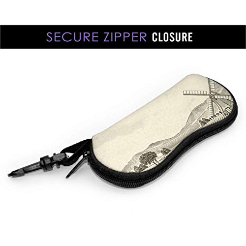 Estuche de gafas, Retro Campo Paisaje Paisaje Molino de viento Elementos Gafas de sol Estuche blando Estuche de anteojos con cremallera de neopreno ultraligero con mosquetón, Estuches para anteojos p