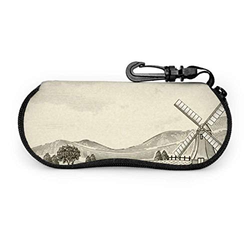 Estuche de gafas, Retro Campo Paisaje Paisaje Molino de viento Elementos Gafas de sol Estuche blando Estuche de anteojos con cremallera de neopreno ultraligero con mosquetón, Estuches para anteojos p