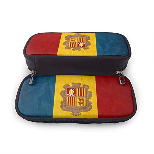 Estuche de lápices de cuero de gran capacidad de la bandera de Andorra, organizador de papelería de bolígrafo grande Organizador de caja de bolsa de almacenamiento grande
