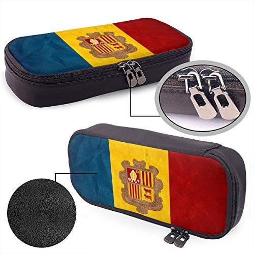 Estuche de lápices de cuero de gran capacidad de la bandera de Andorra, organizador de papelería de bolígrafo grande Organizador de caja de bolsa de almacenamiento grande