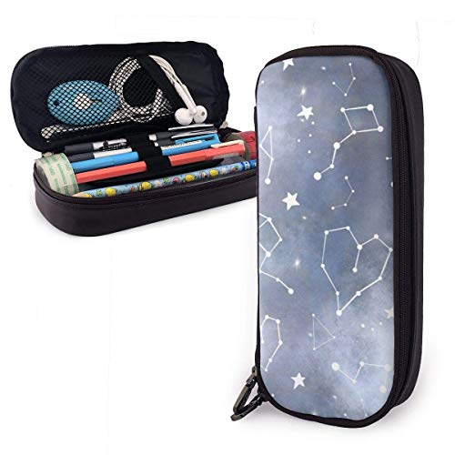Estuche de lápices de gran capacidad Bolso de la bolsa Bolígrafo de cuero Artículos de papelería para estudiantes Soporte Organizador de caja Nebulosa gris moderna Constelación de acuarela